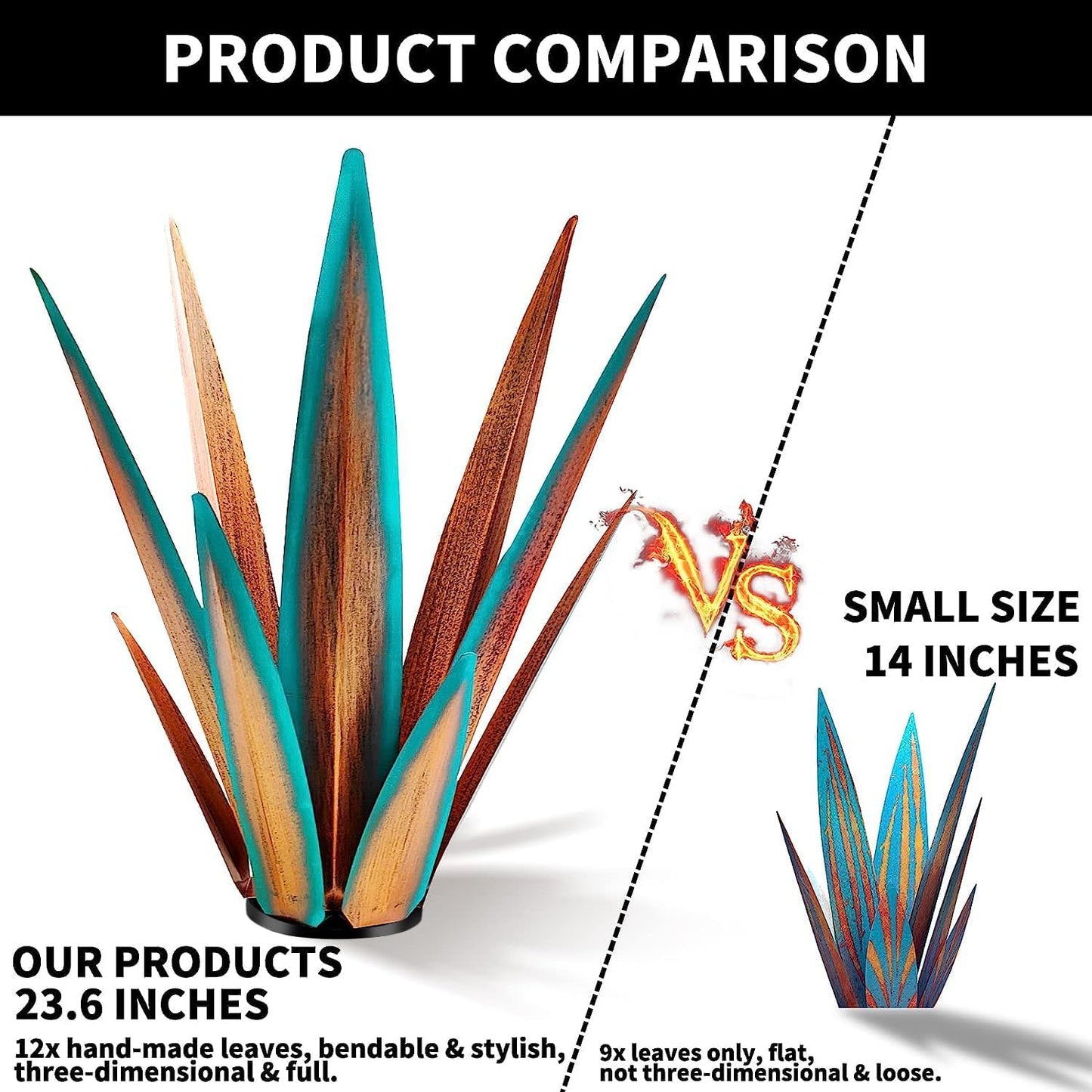 Large Tequila Rustic Sculpture, Agave Plants for Outdoor Patio, Home Decor Hand Painted Metal Garden Statue, Lawn Ornaments Yard Stakes (Blue - L)