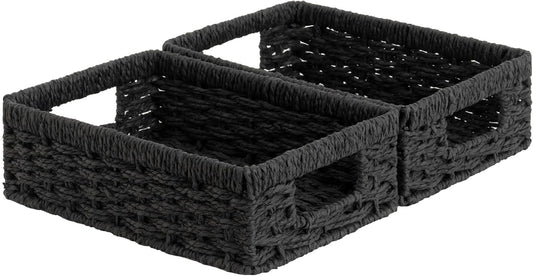 StorageWorks Small, Pantry Baskets, Wicker Storage Baskets for Organizing, Bathroom Shelves, Pantry Organizers and Storage, Black, 2-Pack