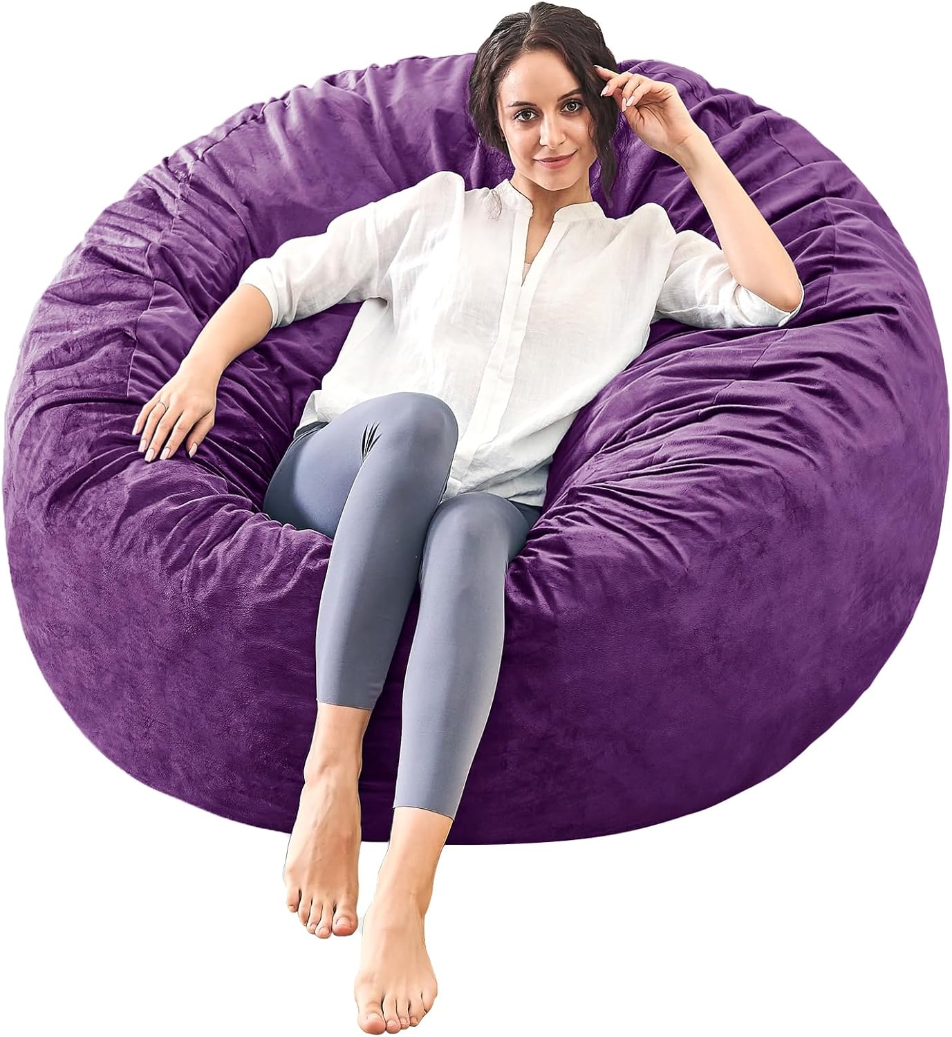 Bean Bag Chairs for Adults - Memory Foam Furniture BeanBag Chair - Kids/Teens Sofa with Soft Micro Fiber Cover - Round Fluffy Couch for Living Room Bedroom College Dorm - 4 ft, Purple
