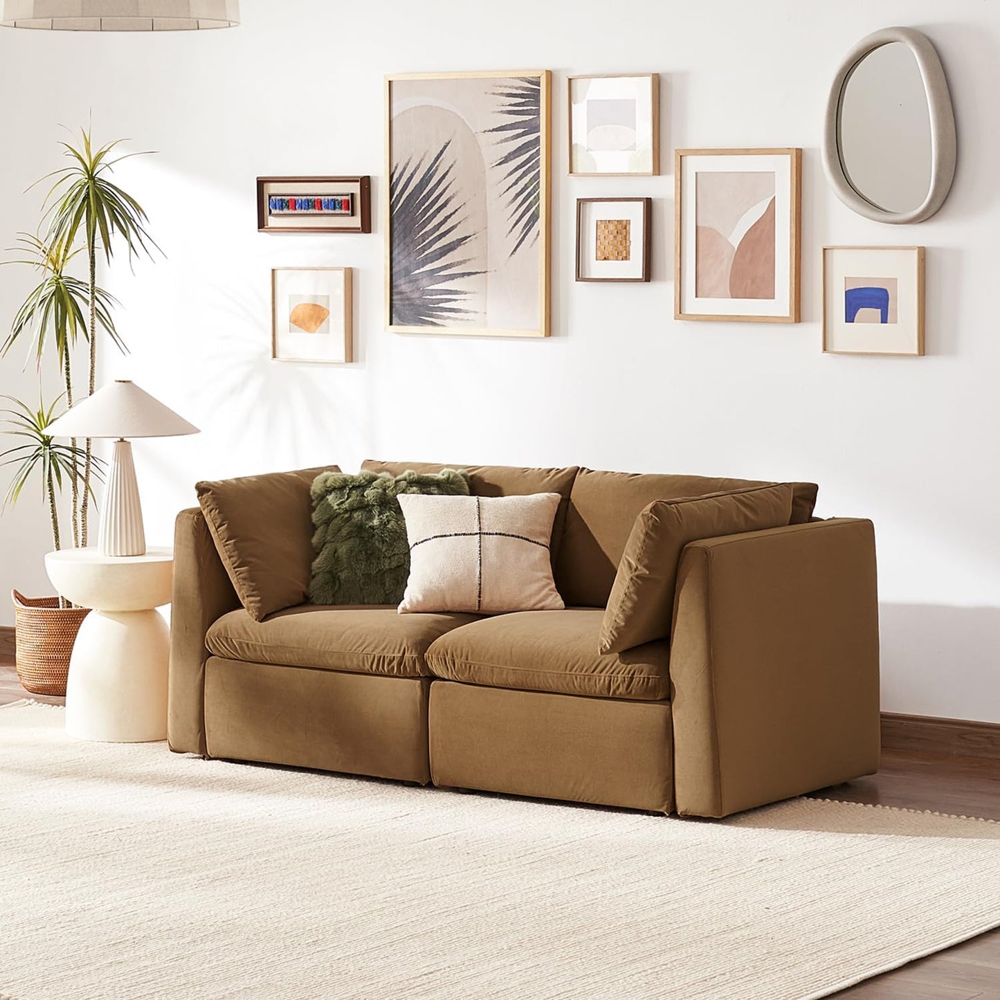 mopio Oversized Modular Sectional Sofa with Fully Removable Covers and Storage, Convertible U, L-Shaped and Sleeper Sectional, Modern Couches with Ottoman Chaise (Hazelnut Velvet, Loveseat)