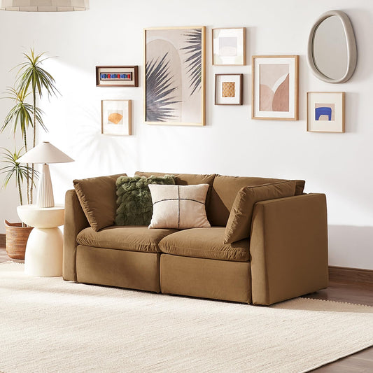 mopio Oversized Modular Sectional Sofa with Fully Removable Covers and Storage, Convertible U, L-Shaped and Sleeper Sectional, Modern Couches with Ottoman Chaise (Hazelnut Velvet, Loveseat)