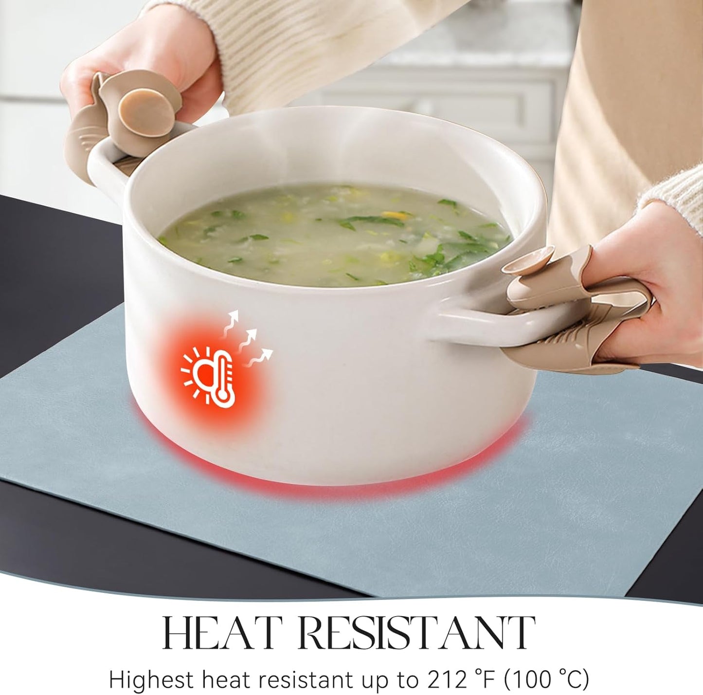 MOSAYT Vinyl Placemats Set of 12-12 X 17 Inch - Faux Leather 100% Waterproof Oil-Proof Wipeable PU Place Mats, Heat Resistant Reversible Table Mats for Kitchen, Dining, Outdoor (Light Grayish Blue)