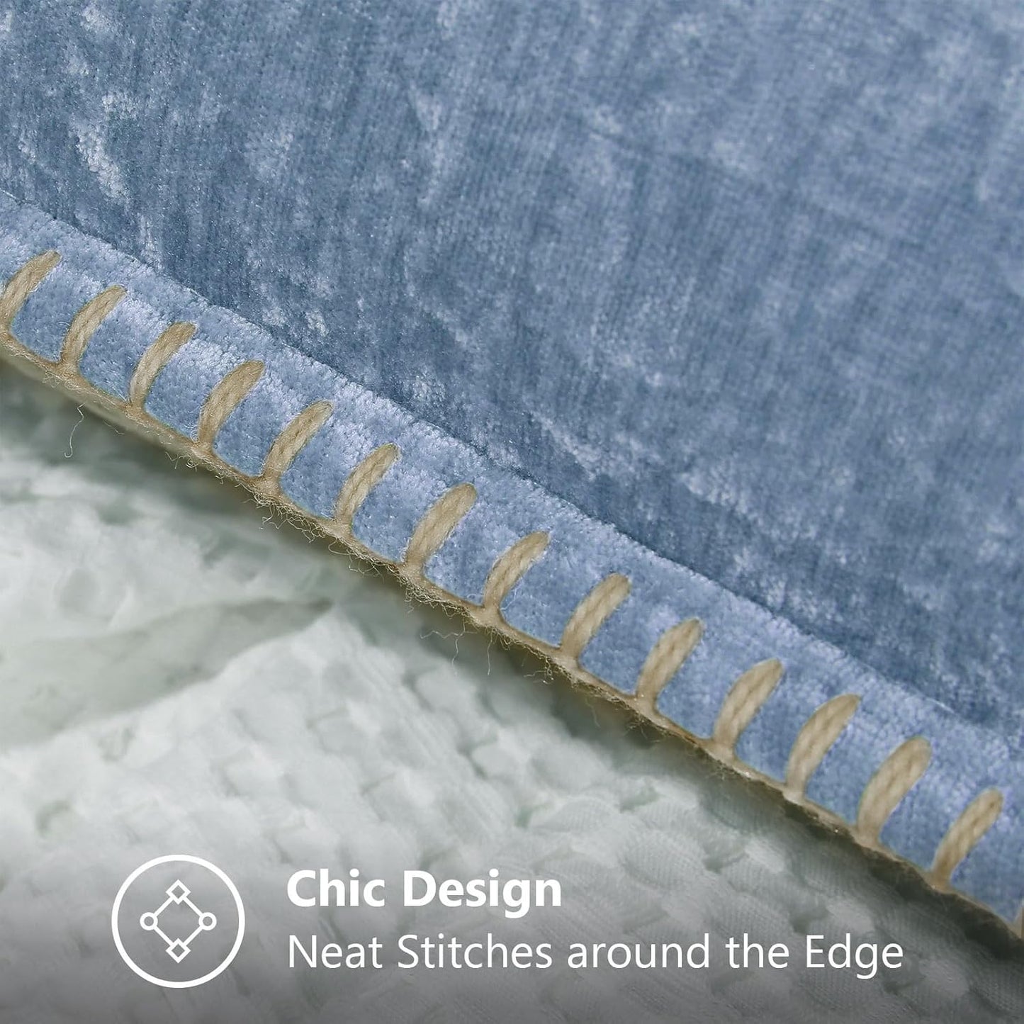 decorUhome Chenille Soft Throw Pillow Covers 20x20 Set of 2, Farmhouse Velvet Neutral Decorative Euro Pillow Covers with Stitched Edge for Couch Sofa Bed Home Decor, Blue