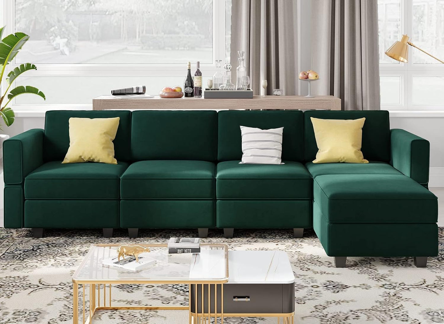 Belffin Modular Sectional Sofa Couch with Reversible Chaise - Velvet L Shaped Couch with Storage, 4-seat Convertible Green.…