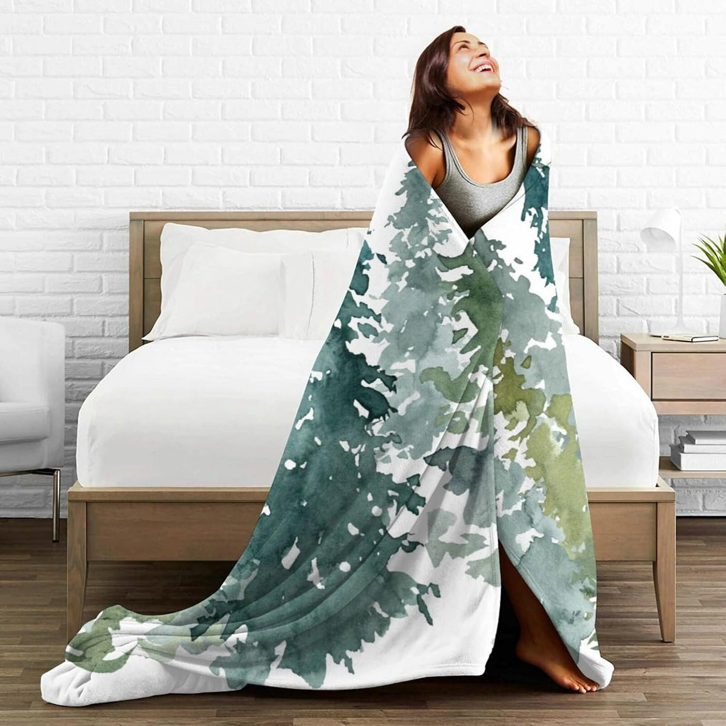 HGOD DESIGNS Watercolor Grey Fir Trees Forest Blanket,Coniferous Tree Decor Blankets Soft Warm Throw for Women Birthday, Home Living Room Decoration 40"x50"