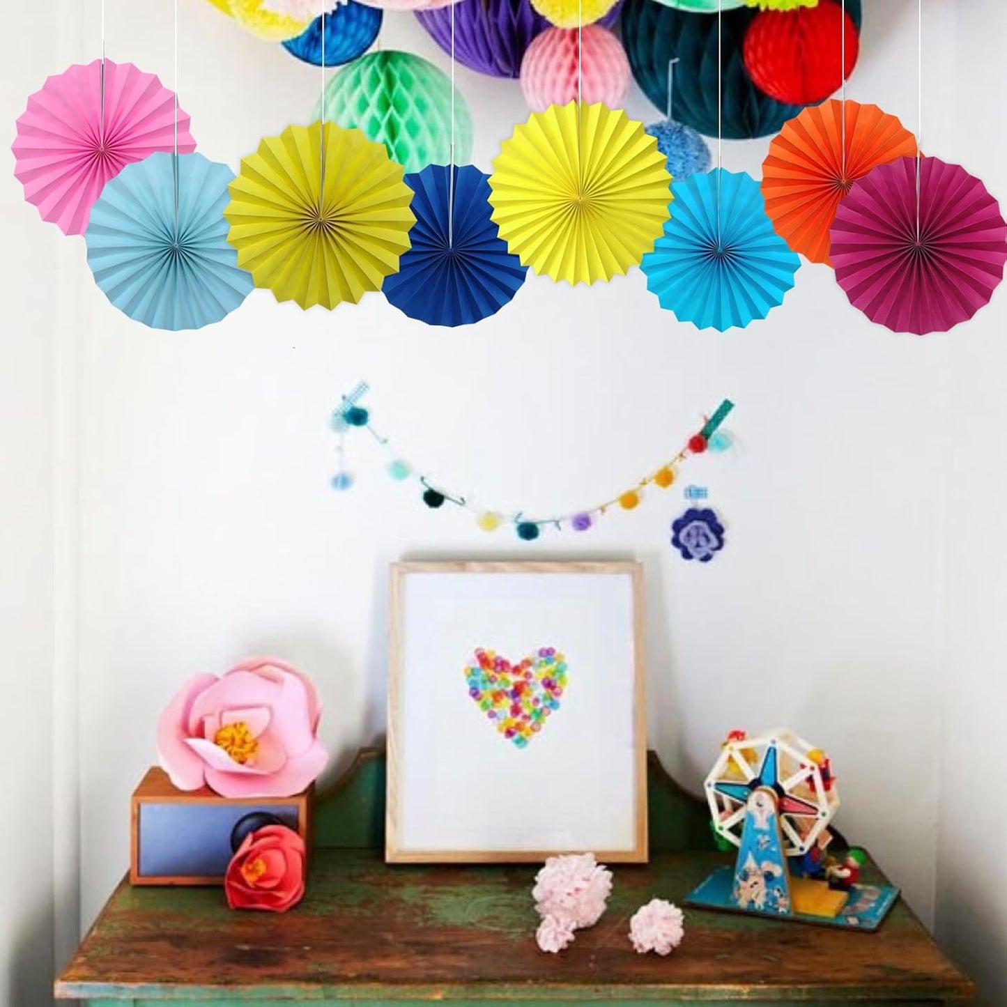 Red Hanging Paper Fans,Red Accessories Paper Decorations for Party,Valentines Day Decorations,Photo Booth Props Decor,12in Hanging Paper Fans 30 Color DIY Set （Magenta）