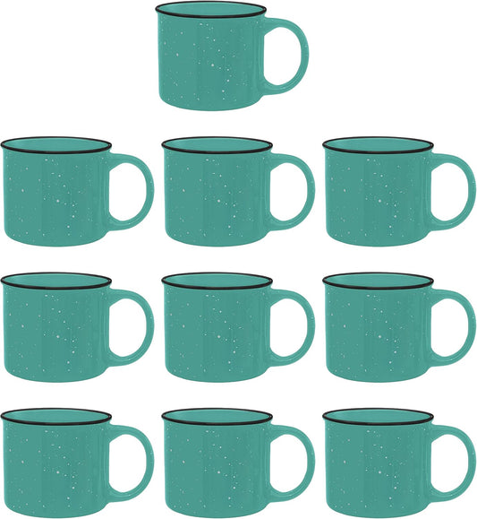 DISCOUNT PROMOS Ceramic Campfire Coffee Mugs 13 oz. Set of 10, Bulk Pack - Perfect for Tea, Espresso, Cappuccino, Hot Cocoa - Mint