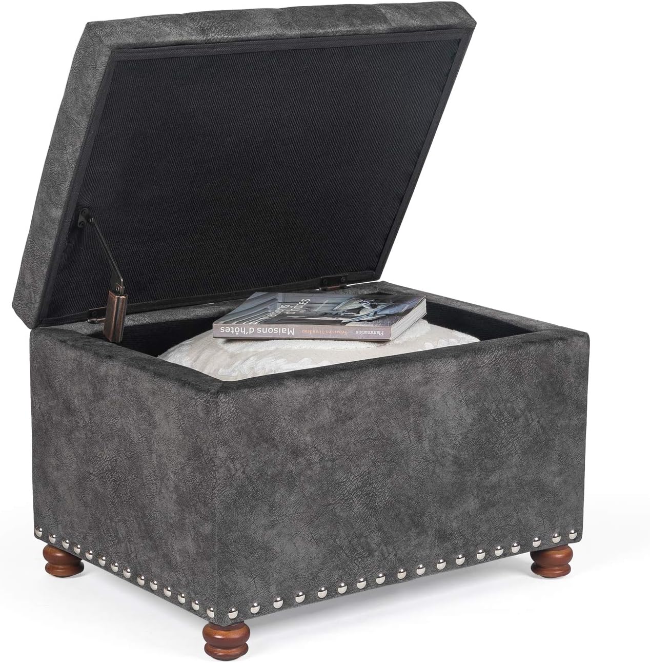 Joveco 24" Rectangular Ottoman with Storage for Living Room, Upholstered Storage Bench Foot Stool and Seat with Lift Off Lid, Coffee Table Footrest for Bedroom