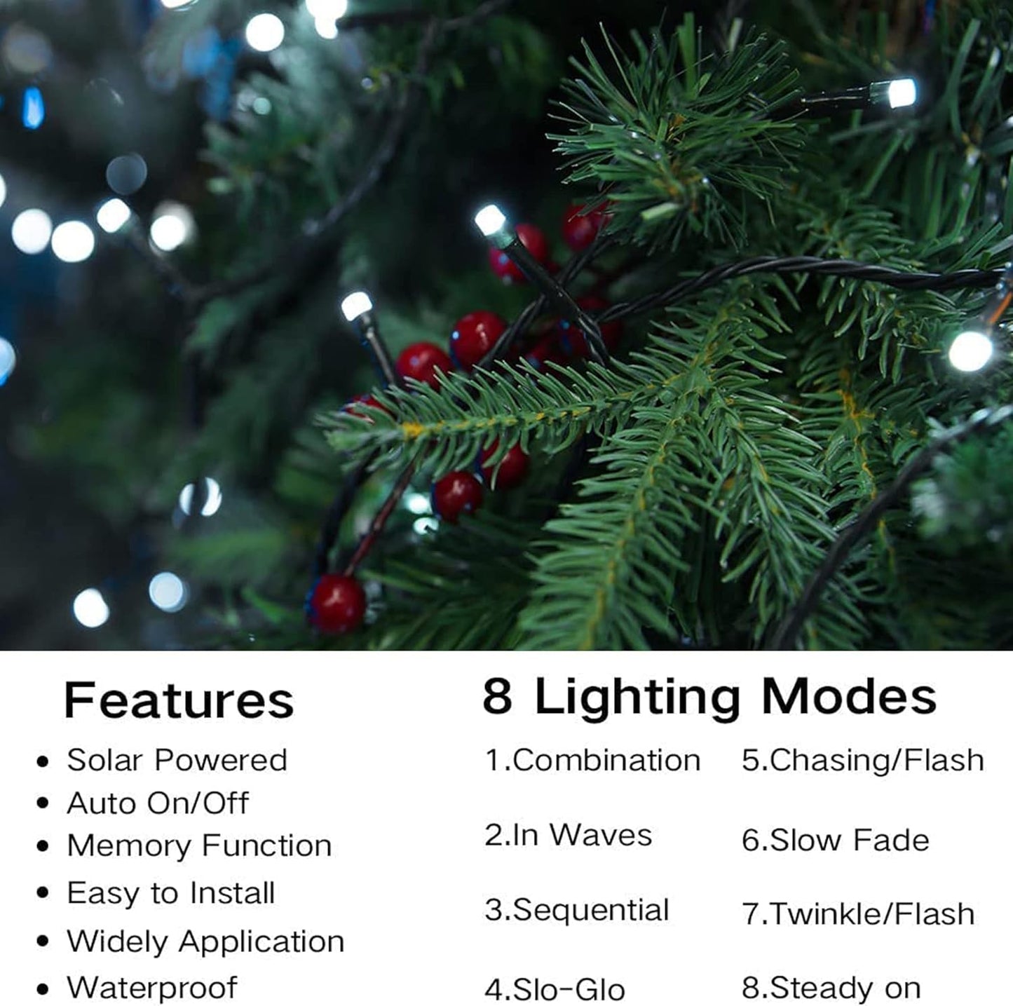 Joomer Solar Christmas Lights Outdoor, 2 Pack Total 144FT 400 LED 8 Modes Waterproof Solar Christmas Lights for Christmas Decoration (White)