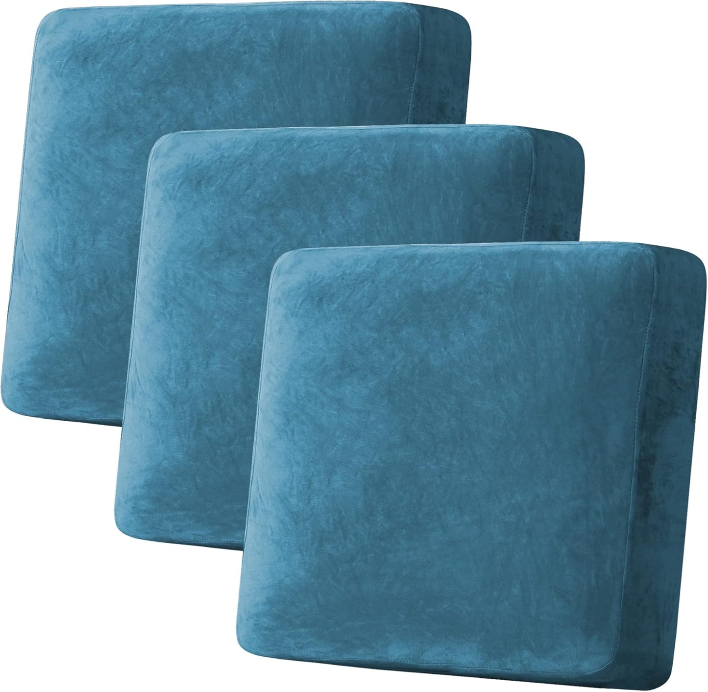 H.VERSAILTEX Velvet Stretch Couch Cushion Cover Plush Cushion Slipcover for Chair Loveseat Sofa Cushion Furniture Protector Seat Cushion Sofa Cover (3 Piece XL Sofa Cushion Covers, Peacock Blue)