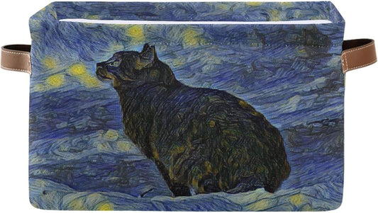 susiyo Storage Baskets for Shelves Organizer Baskets with Metal Frame Closet Storage Bins Fabric Bins Cubes with PU Handles for Organizing Shelf Nursery Toys 1 PACK,Black Cat