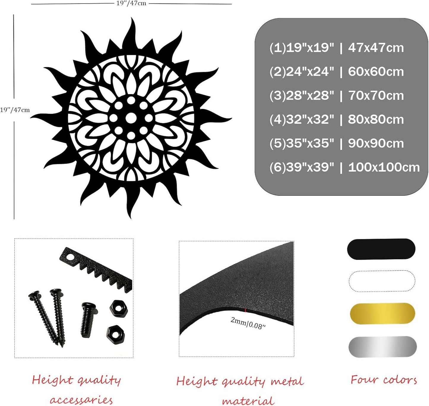 Sunburst Metal Wall Decor, Metal Sun Wall Decor, Metal Sun Flower Wall Art, Outdoor Metal Sun Wall Art, Sun Burst Wall Decor, Home Decor, Patio Decor, Wall Art for Living Room, Bedroom (Gold, 35"x35"|90x90cm)