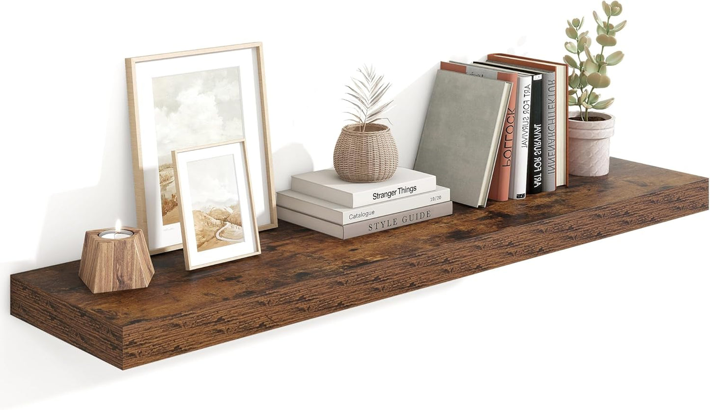 Heimlove 48" Floating Shelves for Wall,10 Deep Rustic Brown Wood Display & Storage Wall Shelves with Heavy Duty Brackets for Bathroom,Bedroom,Kitchen,Living Room,Office