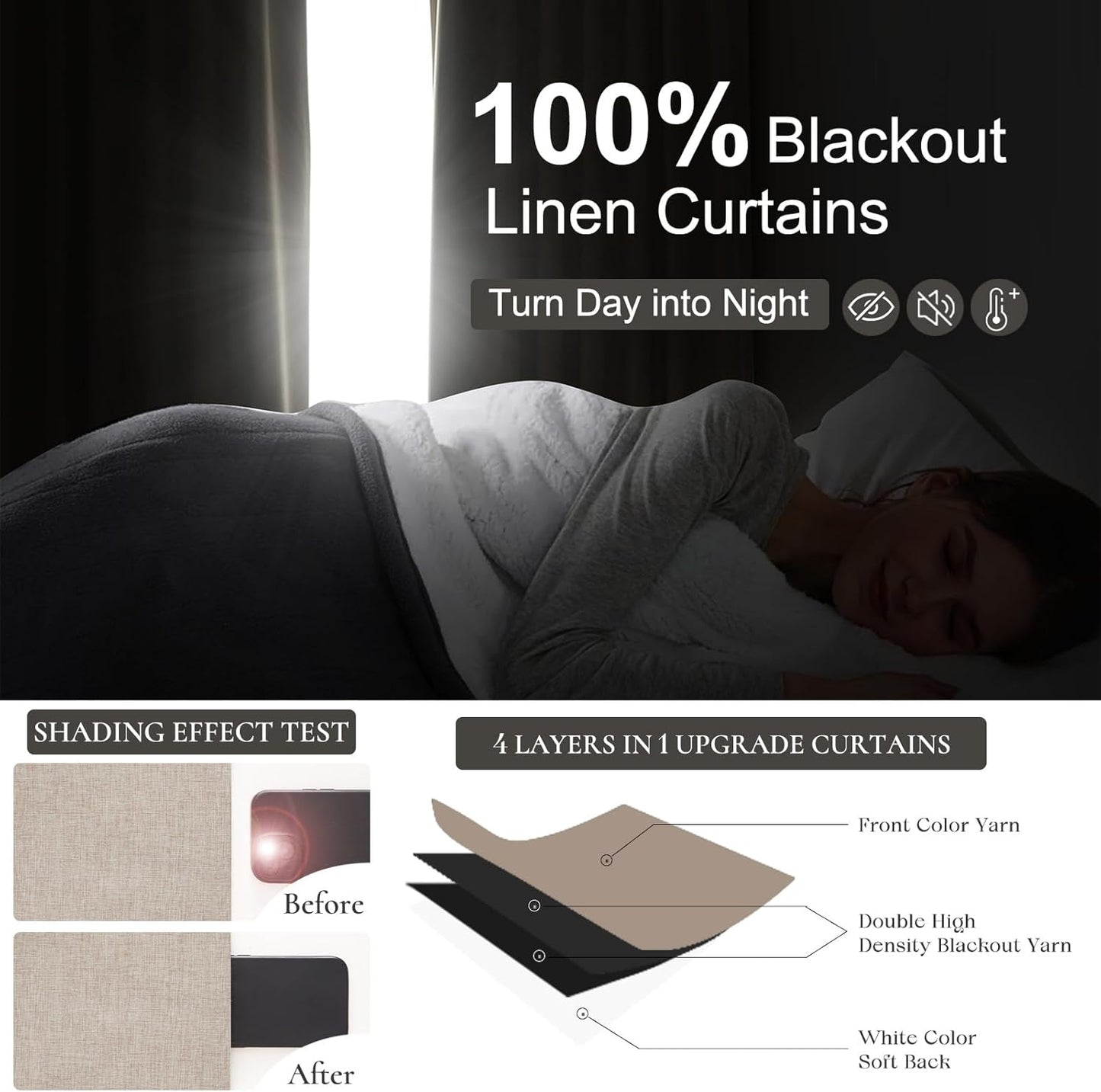 Pinch Pleated Curtains 108 Inches Long Full Blackout Curtains Panel for Bedroom Dining Decor Linen Thermal with Liner 9 Foot/ft for 110 Inch Length Window Drapes(Hook/Rings Included) 2 Panels