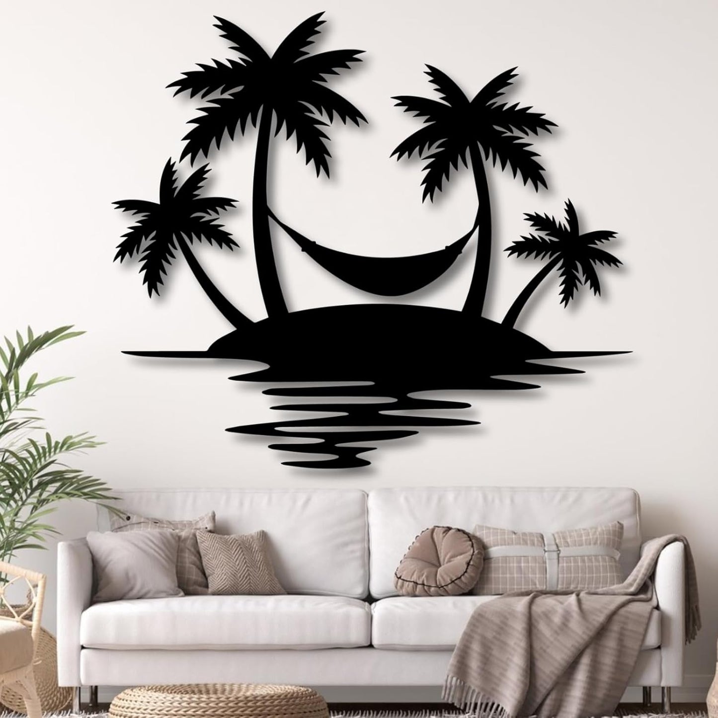 Palm Tree Metal Wall Decor,Palm Tree Outdoor Wall Art,Tropical Palm Tree Wall Decorations for Living Room,Outdoor Wall Decorations for House(35"×31",Black)