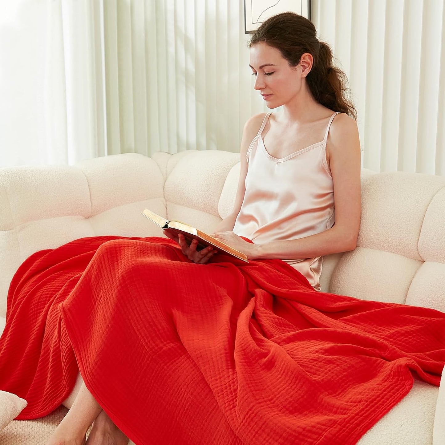 EMME Cotton Throw Blanket - 100% Muslin Soft, Breathable Gauze - All Season, Lightweight - Pre-Washed - Orange Rust, 50"x70"