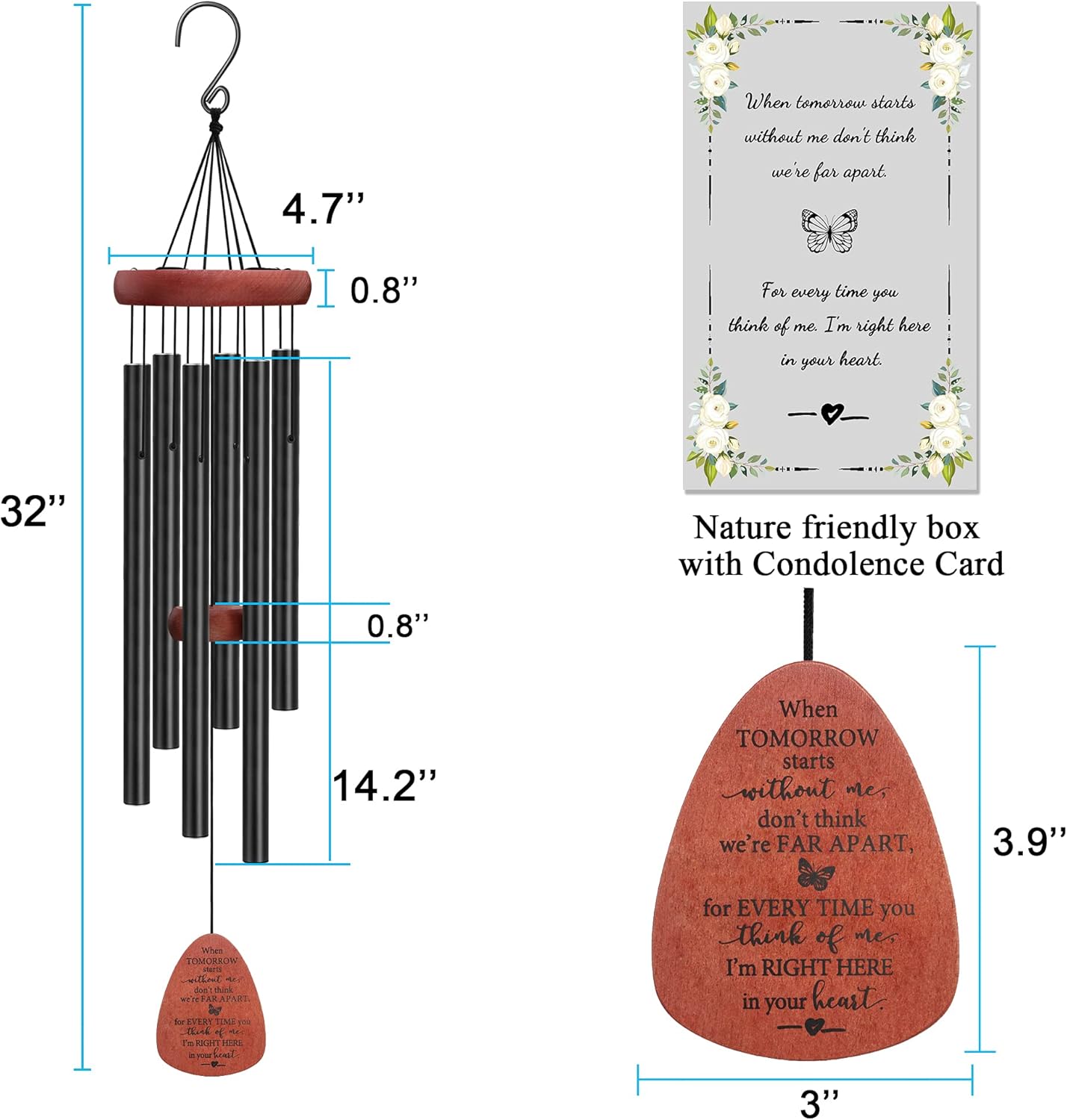 Memgift Memorial Wind Chimes for Outside – Sympathy Gift for Loss of Loved One, Outdoor Keepsake in Memory of Dad or Mom