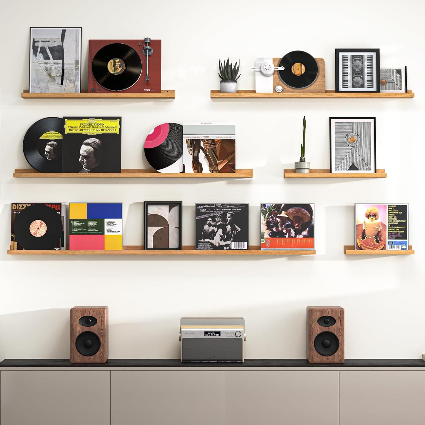 Heimlove Picture Ledge Shelf, Floating Shelves Set of 2, 56 Inches Picture Shelf for Wall with Ledge, Kids Bookshelf Wall Mounted for Living Room Bedroom Decor Books Photo Frames, Natural Oak