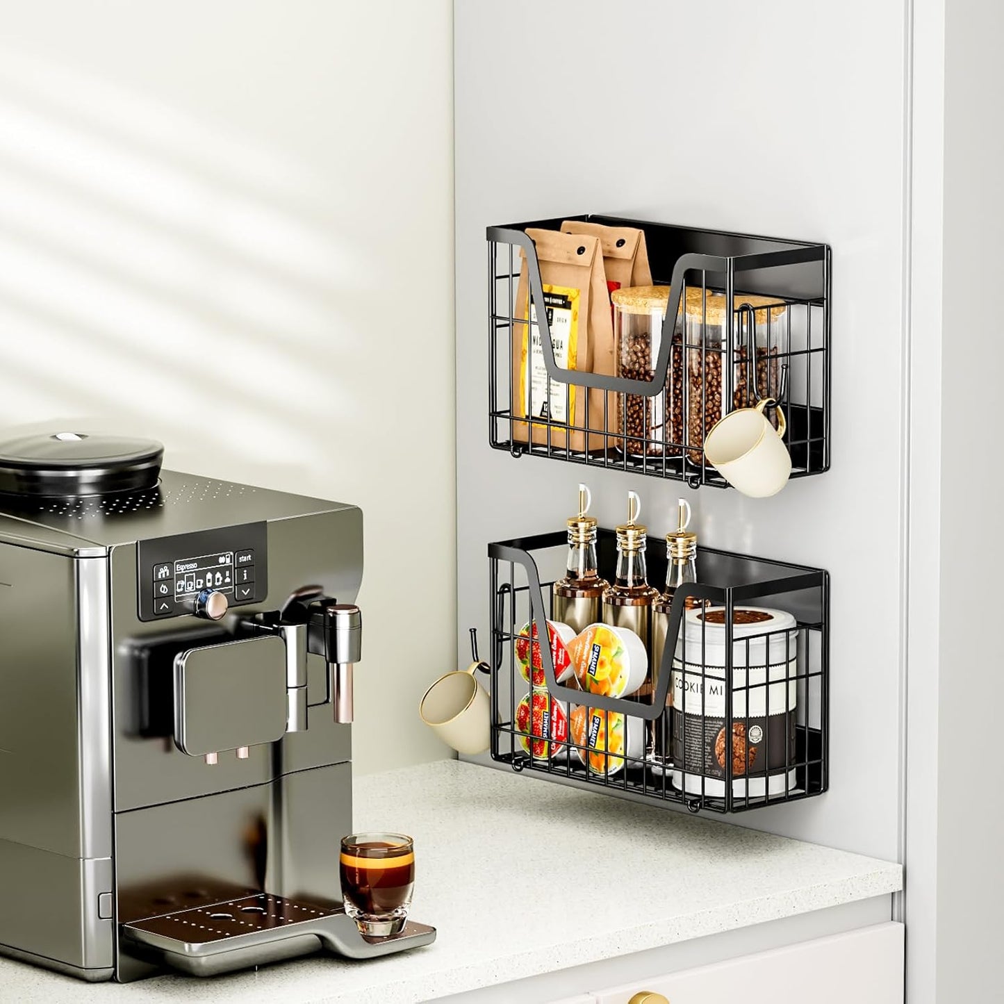 2 Set Magnetic Shelf for Fridge, Potato & Onion Storage Bins, Magnetic Fruit Basket for Refrigerator Pantry Kitchen Counter Laundry, Magnetic Fridge Organizer Spice Snacks Magnet Fridge Shelf