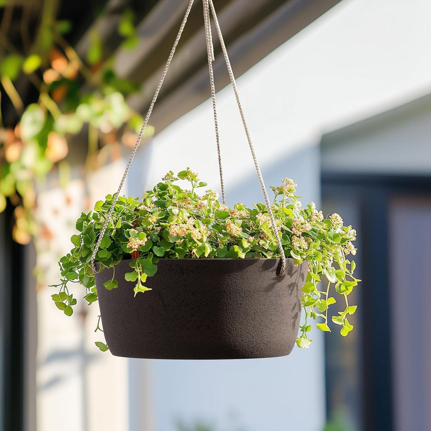 La Jolie Maison Large Hanging Planters - 12 Inch Outdoor Flower Pots, Hanging Garden Planters Set of 2, Iron Color