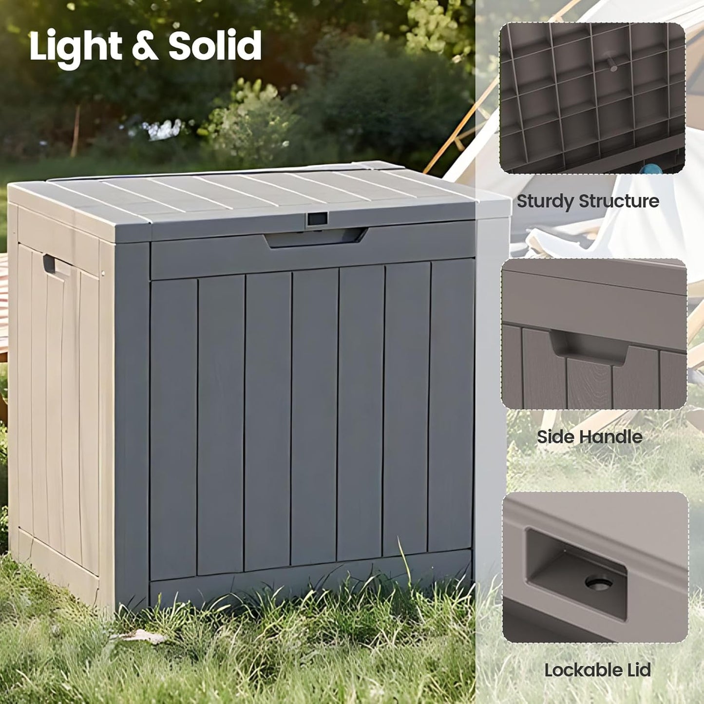 31 Gallon Outdoor Storage Box - Waterproof Resin Deck Box for Indoor & Outdoor Use, Lockable & UV Resistant Storage Bin for Package Delivery, Patio Cushions, Gardening Tools - Grey