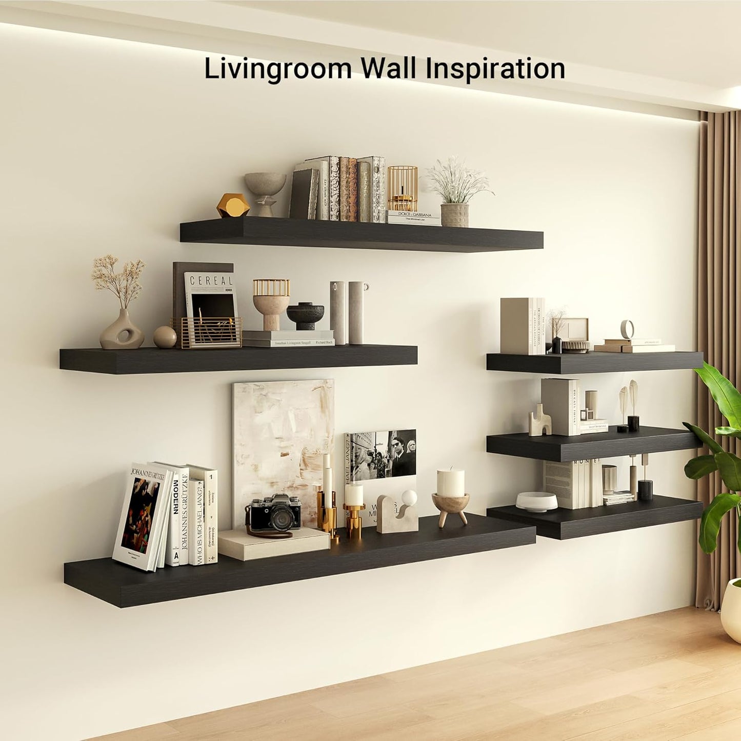 Heimlove 24 x 12 Inch Deep Floating Shelves Wall Mounted with Invisible Brackets,Storage Hanging Shelf for Wall Decor in Bathroom, Bedroom, Toilet, Kitchen, Living Room, Office Set of 1 (Black)