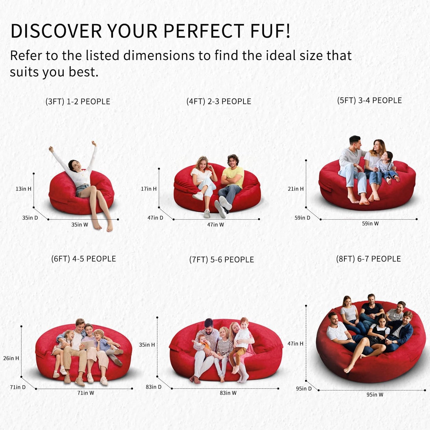 Bean Bag Chair for Adults 6FT,Soft Removable Cover for Teens/Girls Bedroom,Fluffy Giant Round Floor Beanbag Lounger Chairs (No Filler,Big Red)