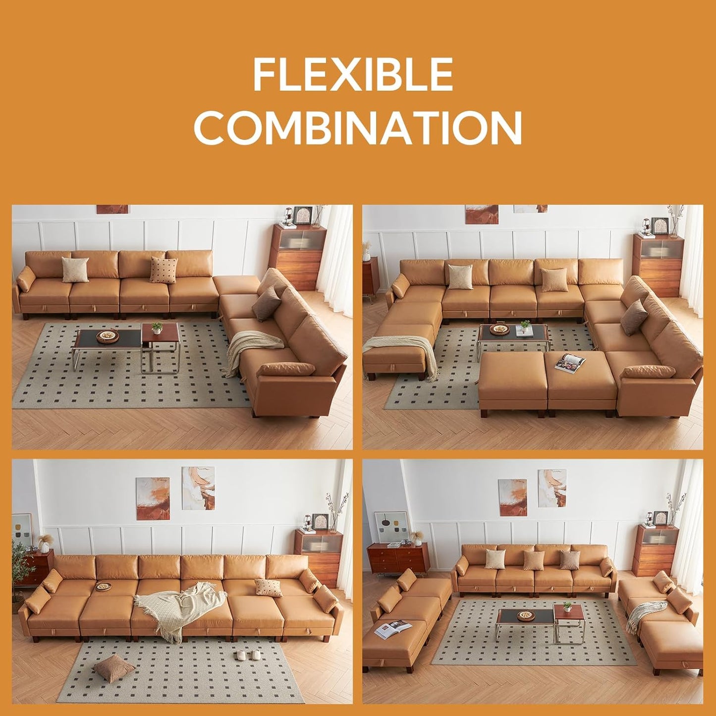 Large Modular Sofa Couch, 248'' Sectional Couch, Living Room Sets with Storage, 16 Seats Sets for House, Office,Villa, Tan