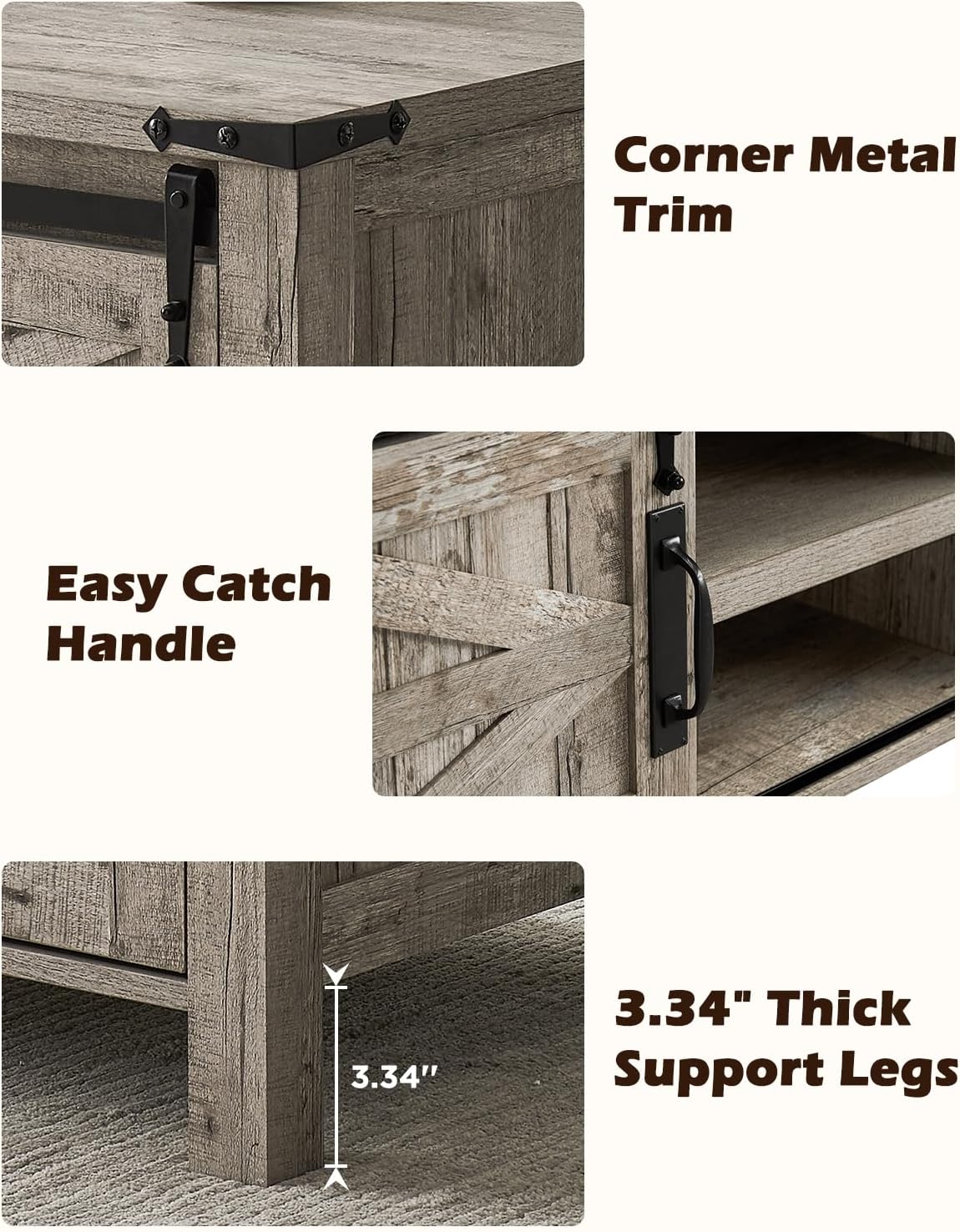 OKD 48" Farmhouse Lift Top Coffee Table with Sliding Barn Door, Rustic Center Table w/Hidden Storage Compartment, Lift Tabletop Dining Table w/Adjustable Shelf for Living Room,Light Rustic Oak