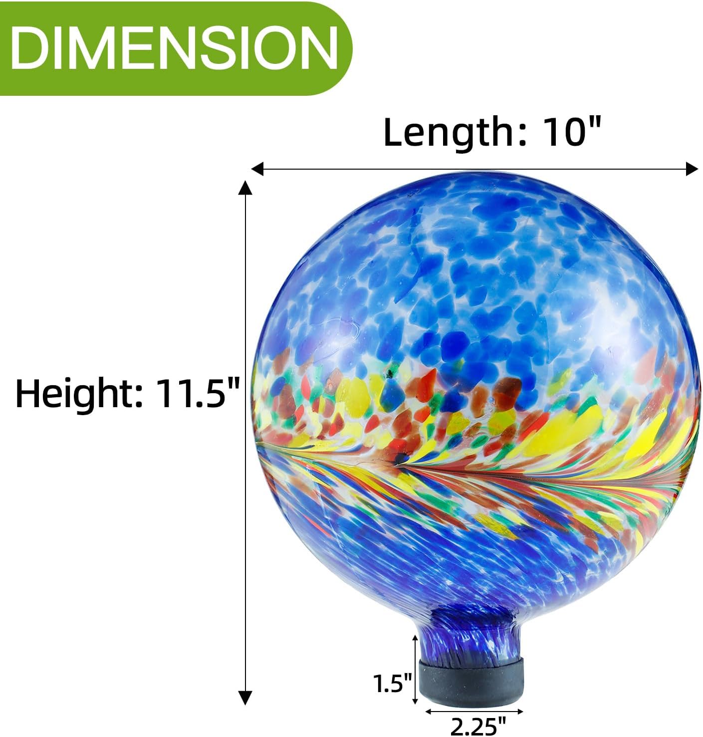 VOREEN 10-Inch Glass Gazing Ball, Outdoor Gazing Globe, Reflective Ball Yard Decoration for Homes, Patio, Lawn and Gardens, Gift for Mom Wife Friend, Phoenix Tail Design, Blue