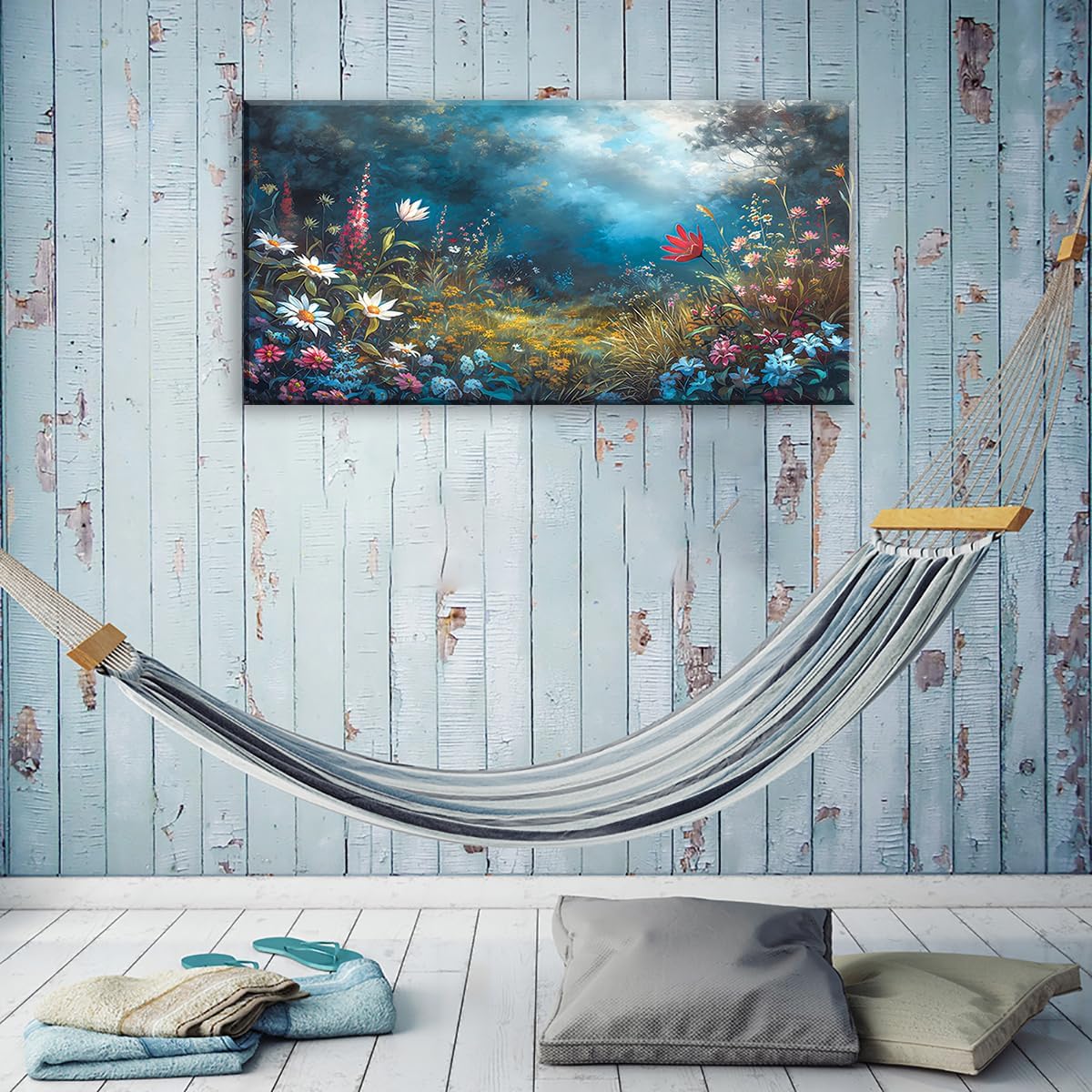 LASMOND Beautiful Colorful Grassland in Forest Landscape Wall Art Decor Artwork for Bedroom (30x60 Inches)