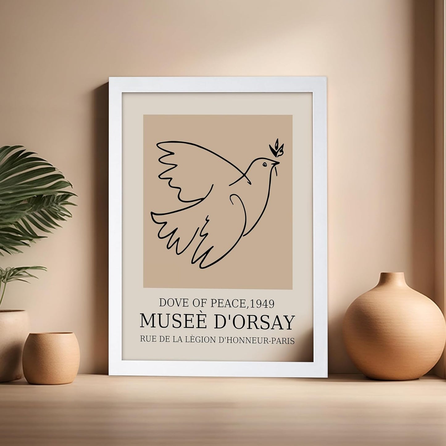 Poster Master Vintage Poster - Retro Minimalist Print - Gift for Artist, Friend - Dove Of Peace, Line Drawing, Sketch, Abstract - Wall Decor for Living Room, Bedroom, 16x20 White Framed