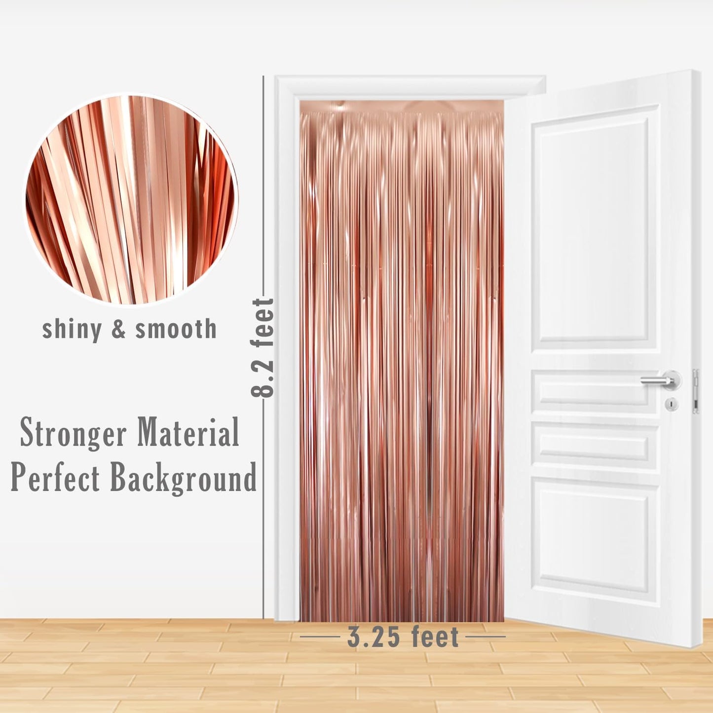 GOER 3.2 ft x 8.2 ft Metallic Tinsel Foil Fringe Curtains Party Photo Backdrop Party Streamers for Birthday,Graduation,New Year Eve Decorations Wedding Decor (3 Pcs,Matte Rose Gold,Thick Material)