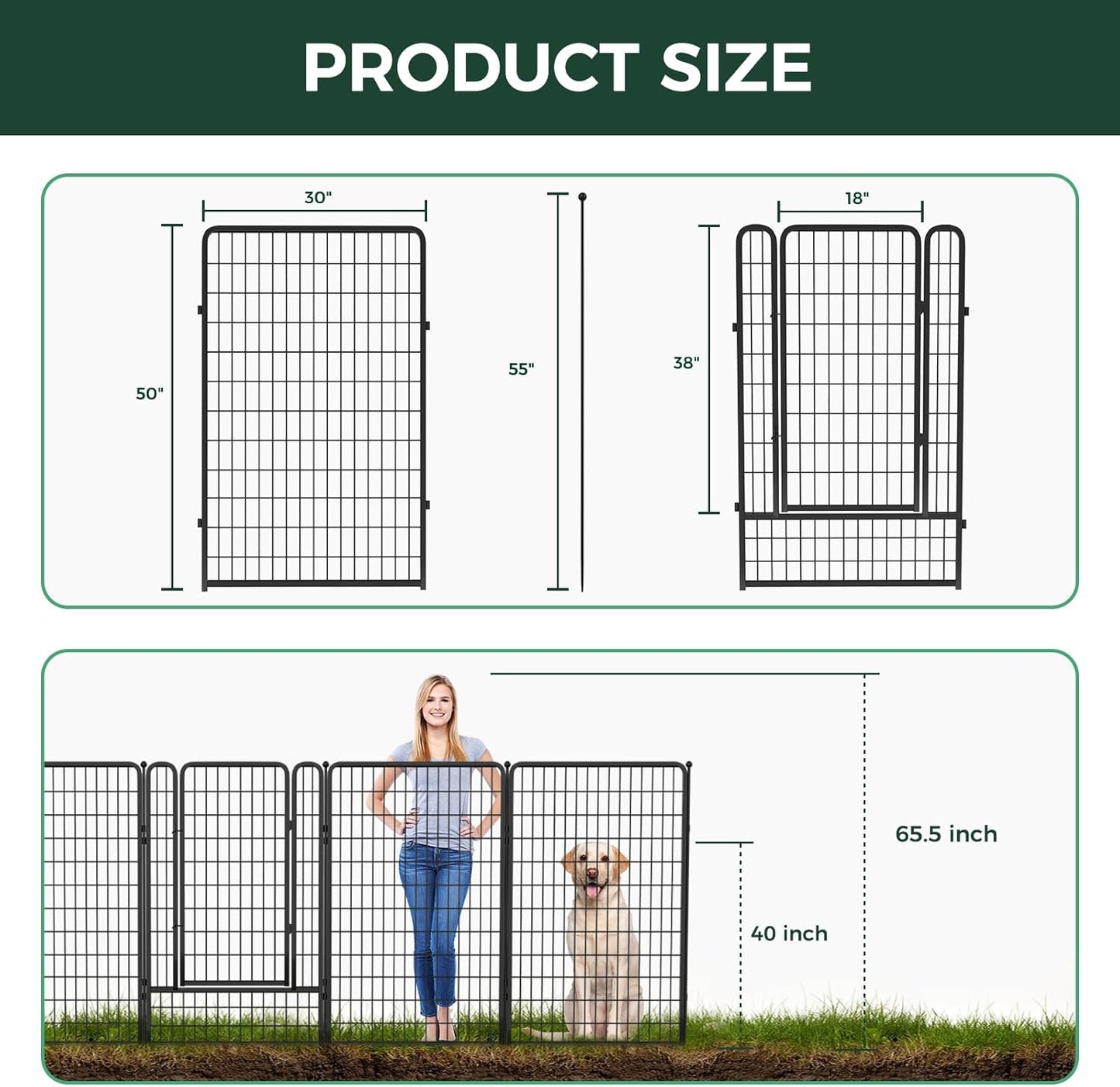 FXW Garden Fence Outdoor for The Yard – 50in(H) x 80.3ft(L) Heavy Duty Metal Animal Barrier for Dog and Rabbit, Decorative Dog Fence, 32 Panels, Black