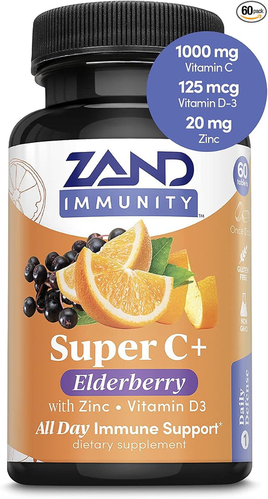 Zand Immunity Super C+ with Elderberry, 1000mg PureWay-C D-3, Enhanced 60 Tablets, 30 Servings