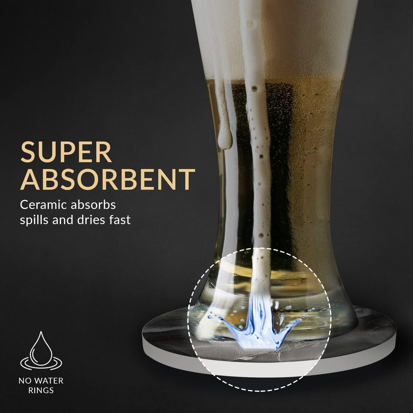 Emerson Coasters for Drinks Absorbent – Dining Table Set of 6 with Holder, 100% Ceramic Wooden Tabletop Protection Marble Style - Non Slip & Cork Bottom - Heavy Duty (Green Marble)