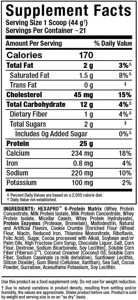 ALLMAX HEXAPRO, Cookies & Cream - 2 lb - 25 Grams of Protein Per Serving - 8-Hour Sustained Release - Zero Sugar - 21 Servings