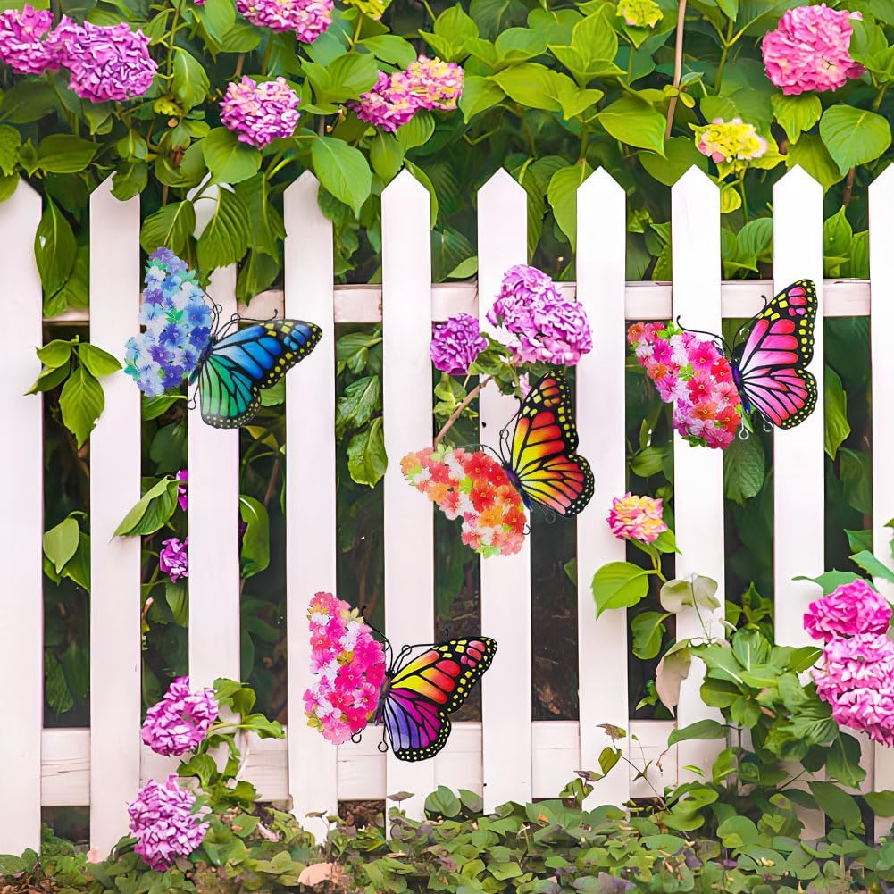 Metal Butterfly Wall Decor, 9.6" Outdoor Wall Decor Metal Yard Art, Flowers Wings Butterfly Outdoor Decor for Garden Patio Fence Outside Living Room Bedroom(4 Pack)