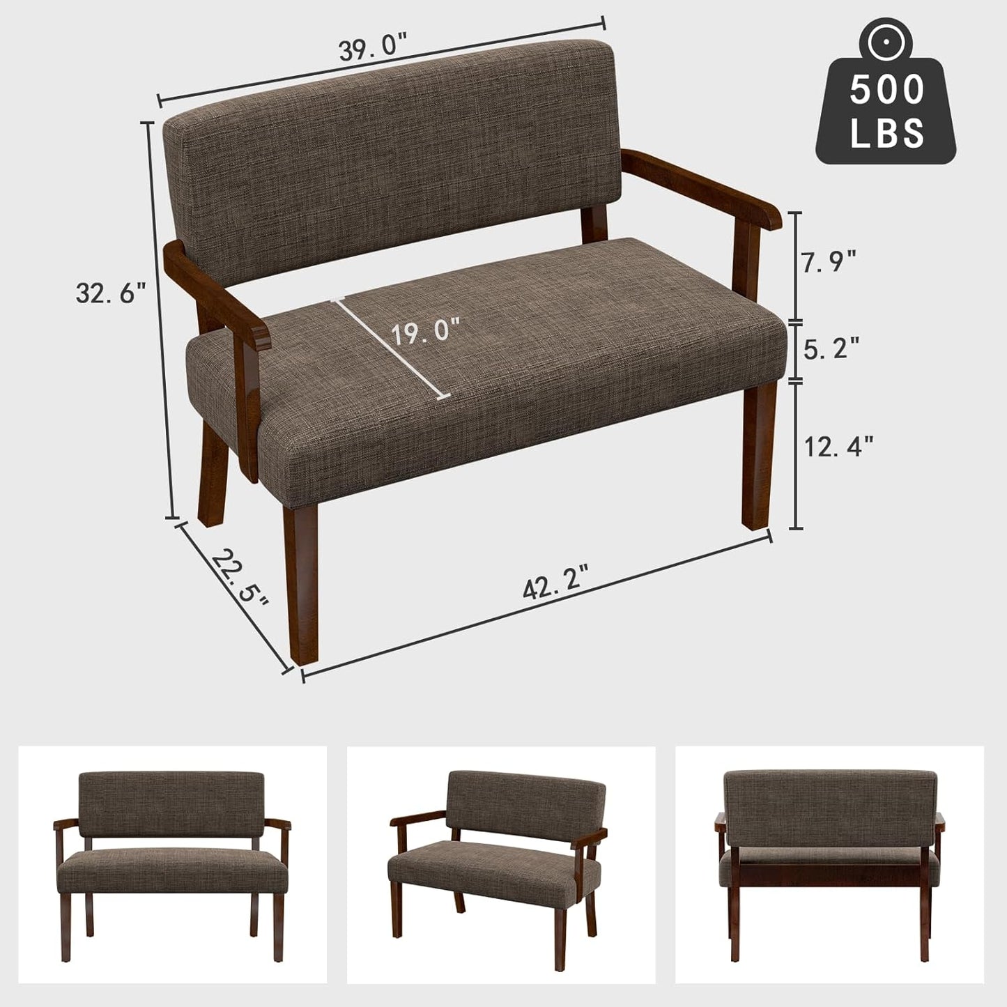 Accent Chair 2 Seat, Arm Chairs with Soft Seat and Armrests for Living Room, Love seat for Dining, Reading, and Waiting Rooms (Brown)