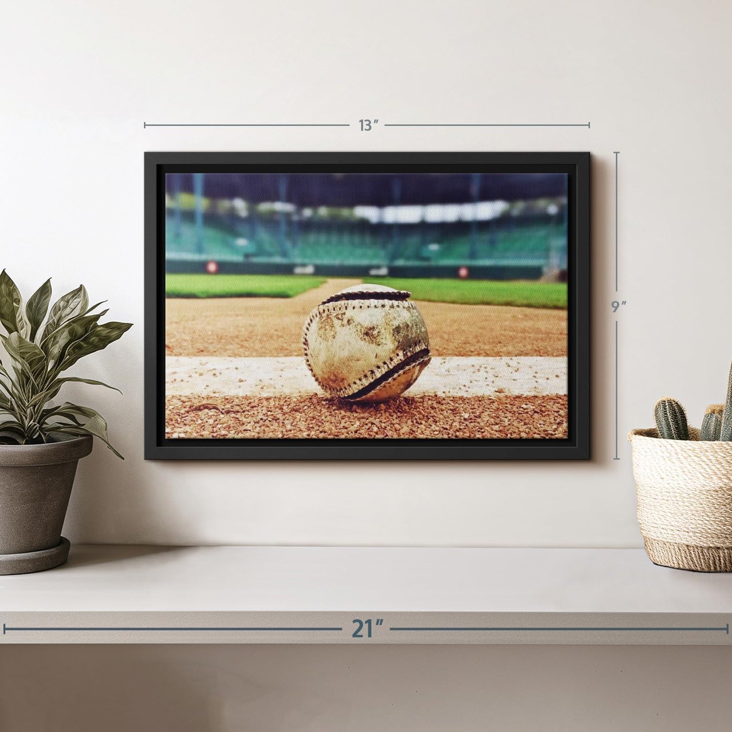 ElephantStock Baseball In Stadium Wall Art - Horizontal Framed Canvas - 1-Piece Living Room Wall Decor - Car Photography Canvas Print - Brown and Beige Decor for Wall - 13" X 9"