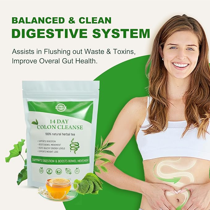 Laicuherb Organic 14 Day Colon Cleanse Tea for Body Cleanse & Detox, Natural Colon Detox Tea with Herbal Blend for Men & Women Digestive Health & Gental Gut Cleanse, Caffeine Free