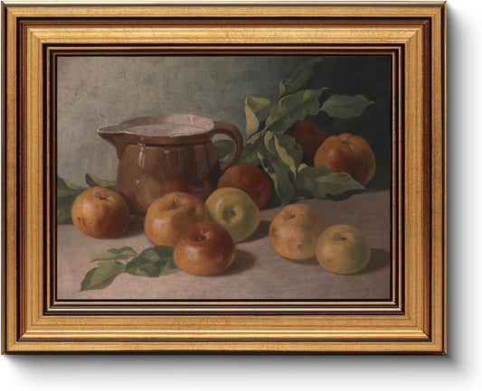 HUARCEY Gold Framed Vintage Wall Art for Living Room Harvest Apples Still Life Oil Painting Artwork Shelf Decor Abstract Picture Canvas Print Farmhouse Fruit Wall Decor Bedroom Kitchen Bathroom 8"x10"