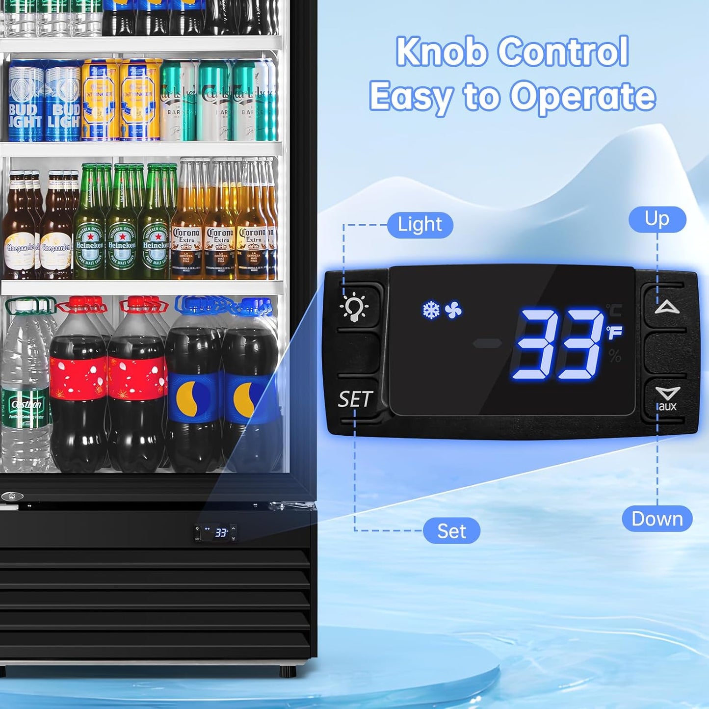 Commercial Beverage Refrigerator, 24.5 Inch 15 Cu. Ft. Drink Fridge, Display Refrigerator with Glass Door, Commercial Display Fridge with 4 Adjustable Shelves, for Shops, Restaurants, Bars