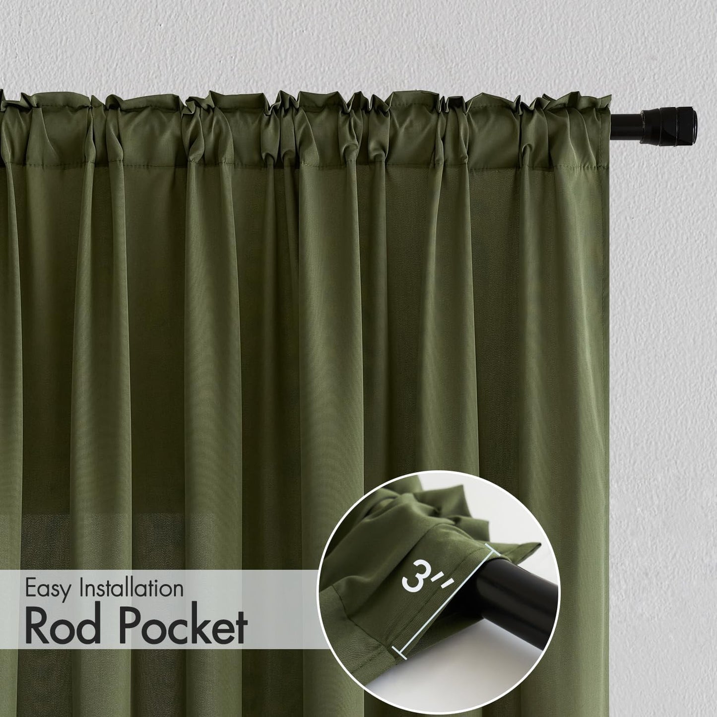 MIULEE Olive Green Privacy Sheer Curtains That Let Light in 90 Inches Long Non-See-Through Semi Sheer Curtain Light Filtering Window Curtains Drapes for Living Room Bedroom 2 Panels Set 42 X 90