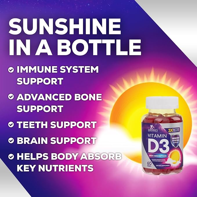 Vitamin D3 Gummy Vitamins Extra Strength 5000 IU (125 mcg) 60 Gummies