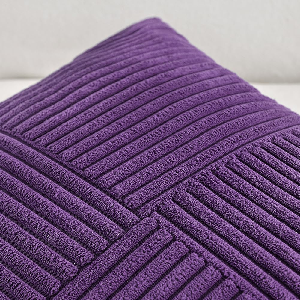 Fancy Homi 2 Packs Purple Decorative Throw Pillow Covers 16x16 Inch for Living Room Couch Bed, Farmhouse Boho Home Decor, Soft Corss Patchwork Corduroy Textured Square Cushion Case 40x40 cm