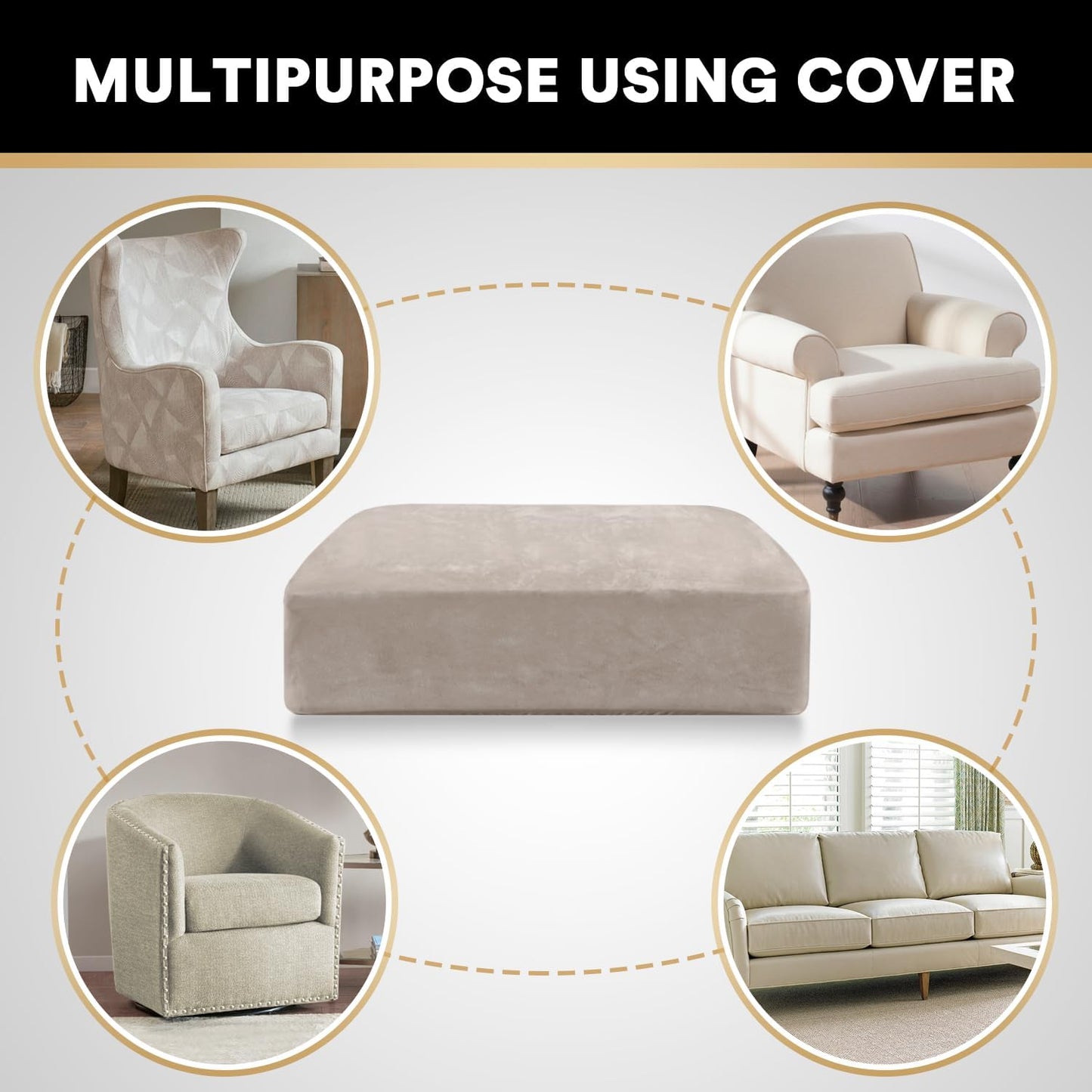 PrinceDeco Stretch Velvet Couch Cushion Cover,Soft Fitted Cushion Slipcover for Arm Chair Sofa Cushion Furniture Protector Seat Cushion Sofa Cover Width Up to 29.5", Oatmeal