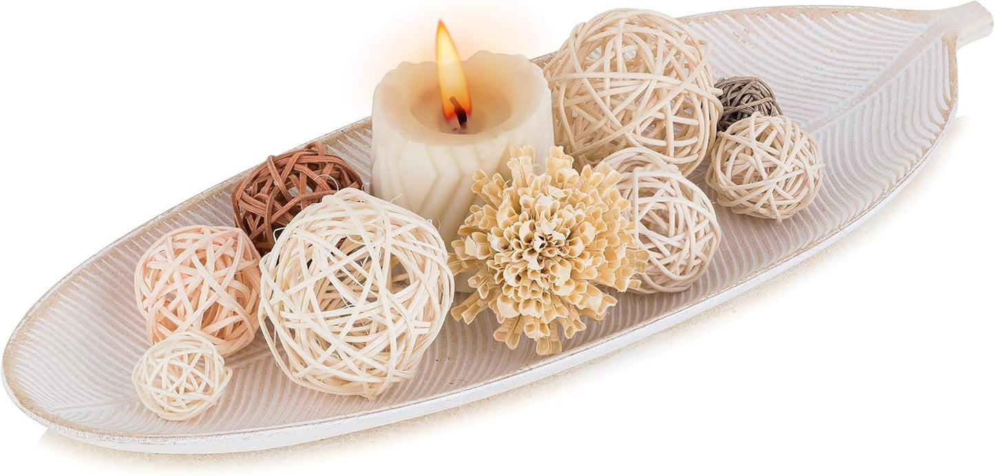 Hanobe Leaf Wooden Decorative Tray: Leaf Shaped Wood Key Tray Decor Plate Bowl for Crystal Candle