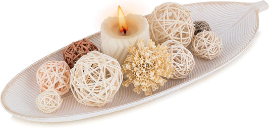 Hanobe Leaf Wooden Decorative Tray: Leaf Shaped Wood Key Tray Decor Plate Bowl for Crystal Candle