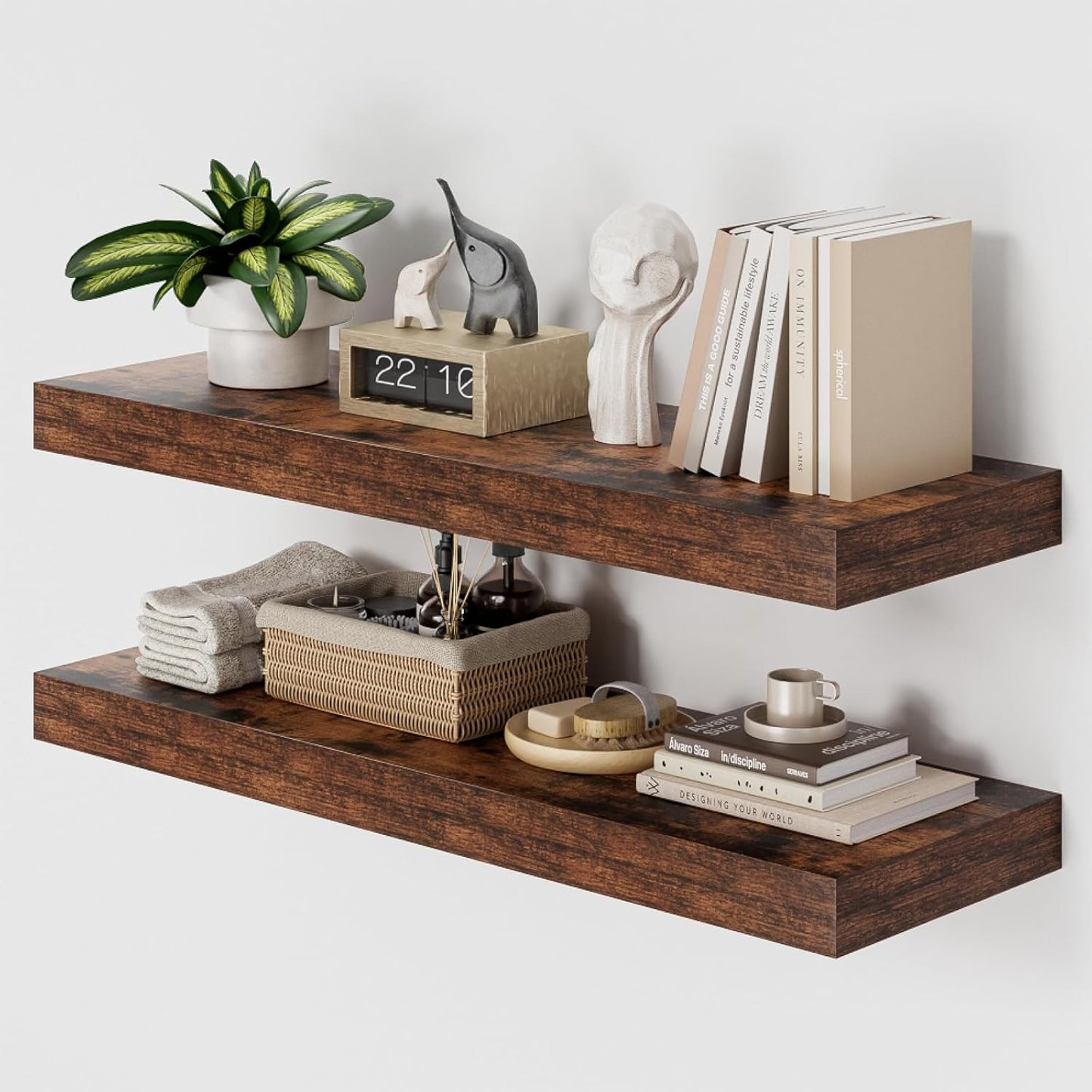 Heimlove 36 Inch Long Floating Shelf for Wall, 12" Deep Floating Shelves Wall Shelves for Bedroom Living Room Bedroom,Wall Mounted Shelves for Storage Book Decor, Set of 2, Rustic Brown